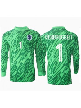 Billige Nederland Bart Verbruggen #1 Keeper Hjemmedrakt EM 2024 Langermet